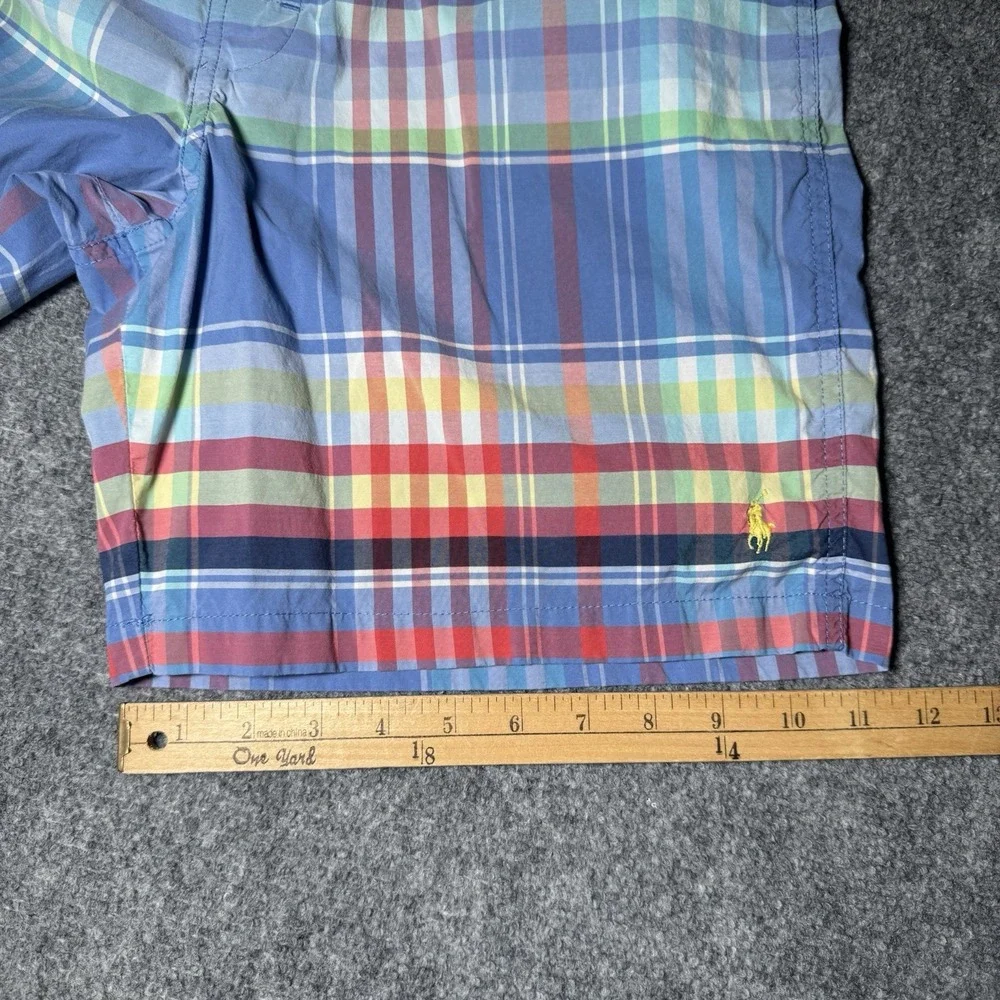 VTG Polo Ralph Lauren Board Shorts Men Tag 33 Blue Plaid Madras 7